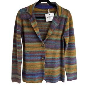 Italian Wool Alpaca Knit Blazer Cardigan Striped M Reverse Made in Italy Boho